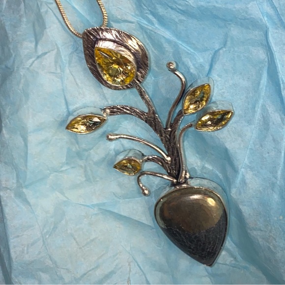 Exotic Pyrite + Citrine handcrafted branch pendant - Picture 2 of 7